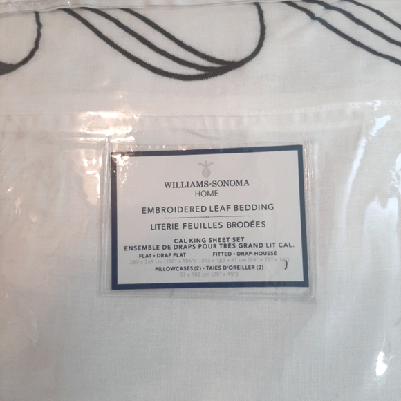 ***Williams Sonoma Linen Embroidered Leaf California King Sheet Set